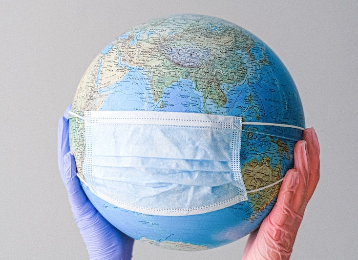 globe with a mask